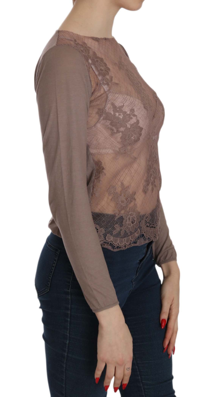Shop Pink Memories Boat Neck Cotton Lace Women's Blouse In Brown