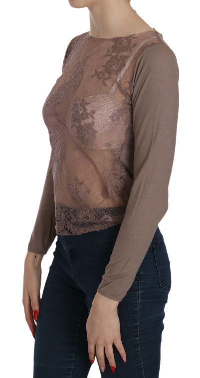 Shop Pink Memories Boat Neck Cotton Lace Women's Blouse In Brown