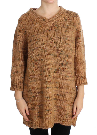 Shop Pink Memories Chic Brown Oversize Knitted V-neck Women's Sweater