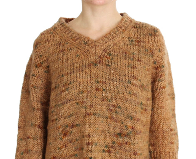 Shop Pink Memories Chic Brown Oversize Knitted V-neck Women's Sweater