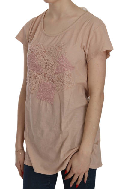 Shop Pink Memories Pink Cream Lace Short Sleeve Shirt Top Cotton Women's Blouse