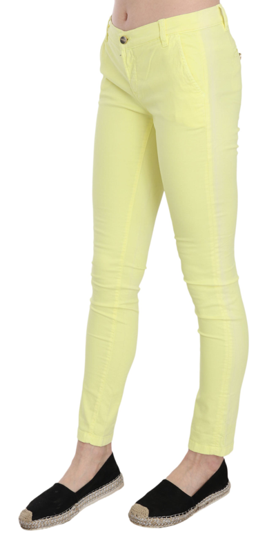 Shop Pinko Yellow Cotton Stretch Low Waist Skinny Casual Trouser Women's Pants