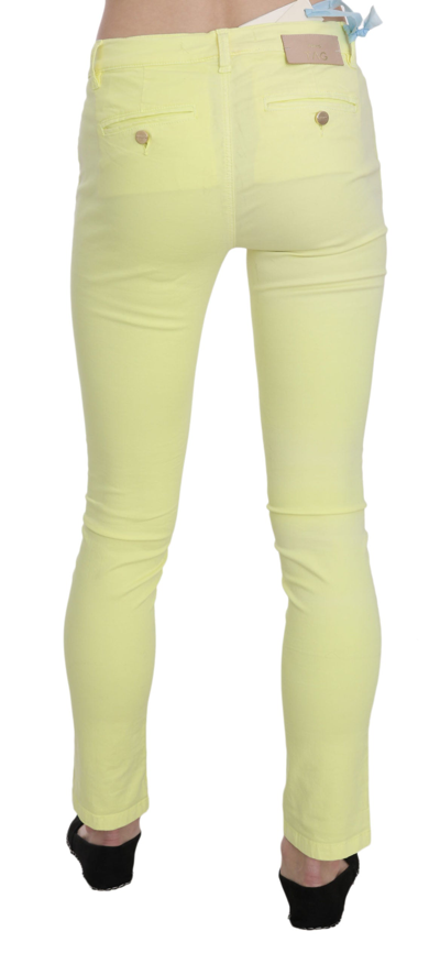 Shop Pinko Yellow Cotton Stretch Low Waist Skinny Casual Trouser Women's Pants