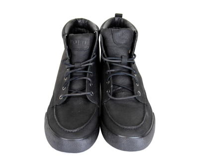 Shop Polo Ralph Lauren Men's Tedd Leather High Top Sneaker With Logo In Dark Brown