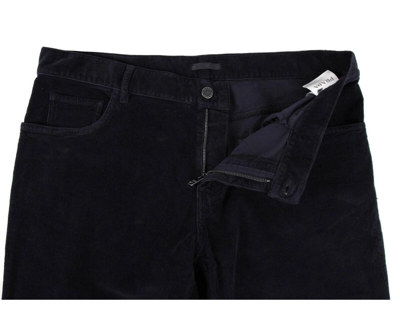 Shop Prada Men's Navy Blue Corduroy Straigth Pants Zipper Closure Gep178 (38 Us)