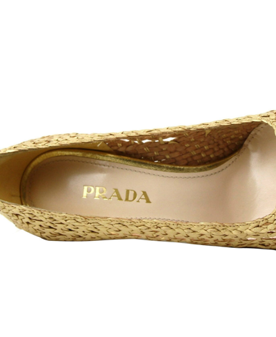 Shop Prada Women's Gold Metallic Leather Woven Platform Heel 1ip064 (39.5 Eu / 9.5 Us)