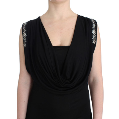 Shop Roccobarocco Elegant Draped Neckline Sleeveless Women's Dress In Black