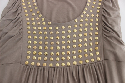 Shop Roccobarocco Khaki Studded Sheath Women's Dress In Beige