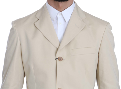 Shop Romeo Gigli Two Piece 3 Button Beige Cotton Solid Men's Suit