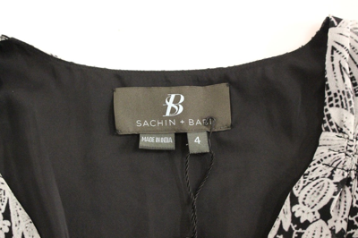 Shop Sachin & Babi Black Silk Floral Pattern Shift Coctail Women's Dress In Black/white