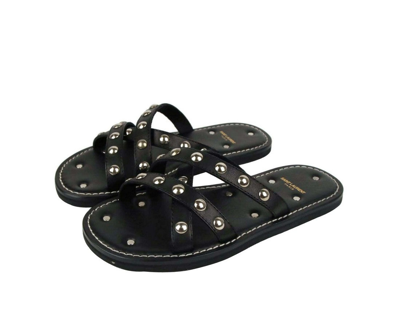Shop Saint Laurent Men's Black Leather Sandal With Silver Studs (39 Eu / 6 Us)