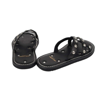 Shop Saint Laurent Men's Black Leather Sandal With Silver Studs (39 Eu / 6 Us)