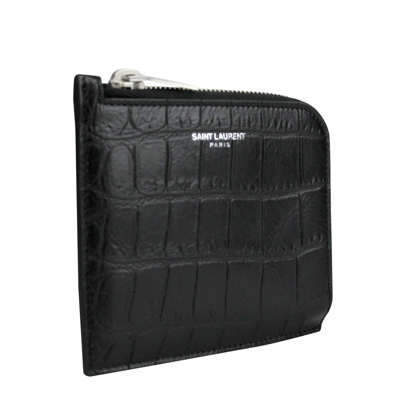 Shop Saint Laurent Men's Imprint Black Leather Crocodile Card Case