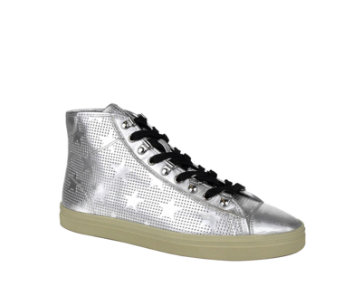 Shop Saint Laurent Men's Silver Metallic Leather Hi Top Sneaker (42 Eu / 9 Us)