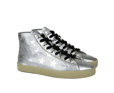Shop Saint Laurent Men's Silver Metallic Leather Hi Top Sneaker (42 Eu / 9 Us)