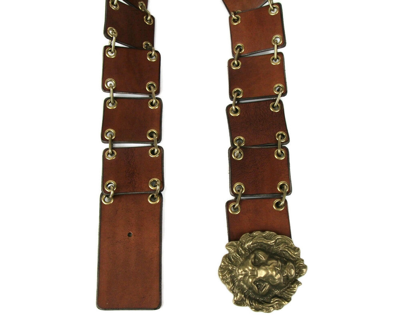 Shop Saint Laurent Men's Rustic Brown Leather Eyelet Chain Buckle Belt