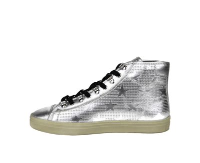 Shop Saint Laurent Men's Silver Metallic Leather Hi Top Sneaker (42 Eu / 9 Us)