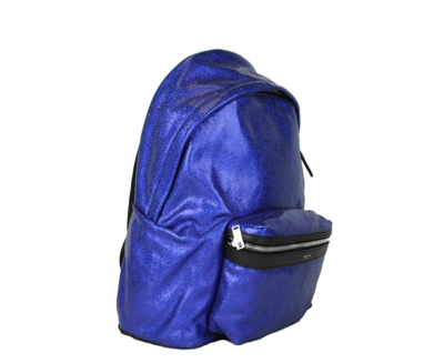 Shop Saint Laurent Unisex Blue Shining Leather Hunting Backpack 435988 4509