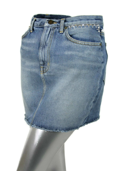 Shop Saint Laurent Women's Dirty Light Blue Denim 80s Mini Skirt (26)