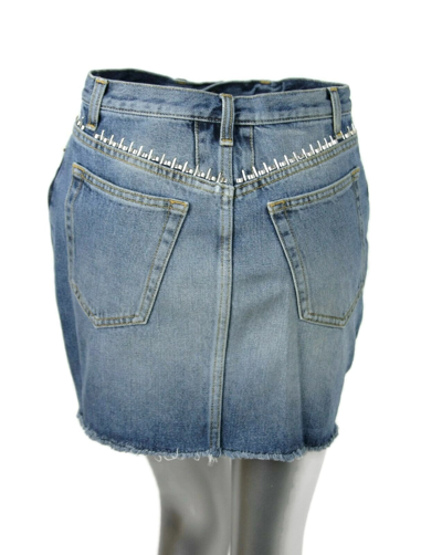 Shop Saint Laurent Women's Dirty Light Blue Denim 80s Mini Skirt (26)