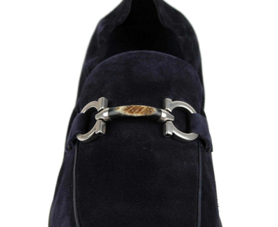 Shop Ferragamo Salvatore  Men's Celso Dark Blue Suede Stretch Horsebit Loafer 0689525