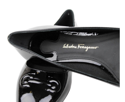 Shop Ferragamo Salvatore  Patent Leather Ballet Flats | Black