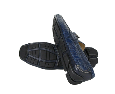 Shop Ferragamo Salvatore  Men's Parigi Dark Blue Crocodile Horsebit Loafers