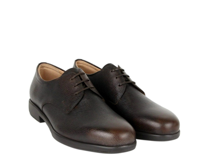 Shop Ferragamo Salvatore  Pebble Leather Oxford Shoe In Dark Brown