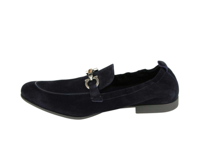 Shop Ferragamo Salvatore  Men's Celso Dark Blue Suede Stretch Horsebit Loafer 0689525