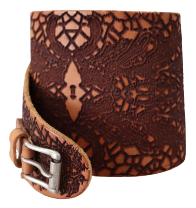 Shop Scervino Street Brown Wide Leather Embroidered Design Logo Women's Belt