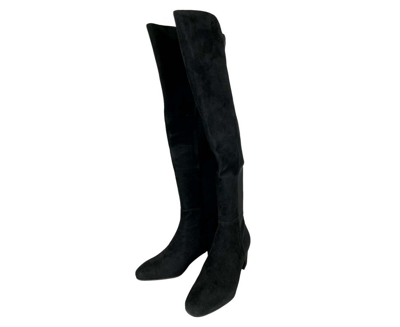Stuart Weitzman Women's Black Suede With Elastic Back Heel Knee High Boot In Black