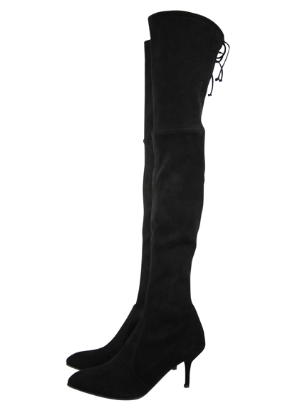 Shop Stuart Weitzman Women's Black Suede Solid Tiemodel Over-the-knee Boot