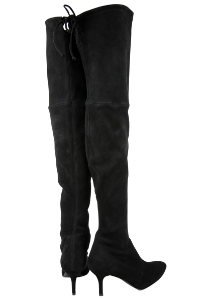Shop Stuart Weitzman Women's Black Suede Solid Tiemodel Over-the-knee Boot