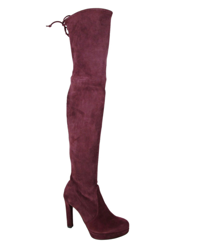 Shop Stuart Weitzman Women's Bordeaux Suede Over-the-knee Platform Boot