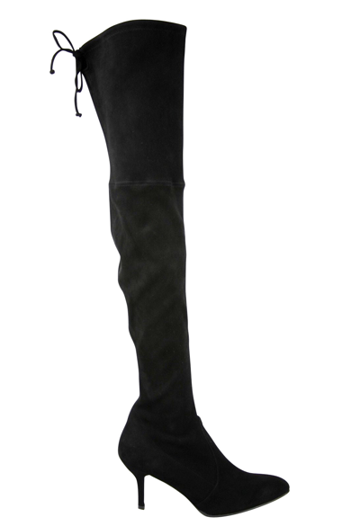 Shop Stuart Weitzman Women's Black Suede Solid Tiemodel Over-the-knee Boot