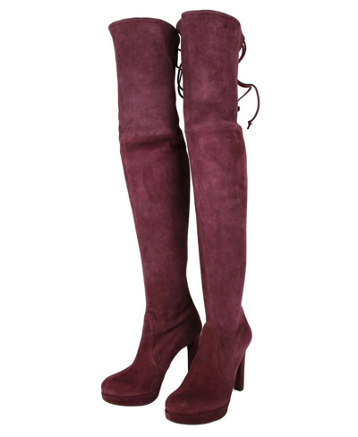 Shop Stuart Weitzman Women's Bordeaux Suede Over-the-knee Platform Boot