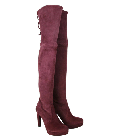 Shop Stuart Weitzman Women's Bordeaux Suede Over-the-knee Platform Boot