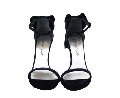 Shop Stuart Weitzman Women's Navy Velvet Ankle Strap Mybow Sandal