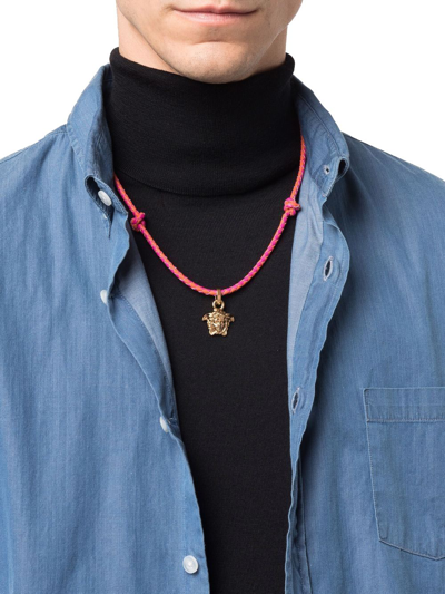 Shop Versace Men's Pink Leather Necklace
