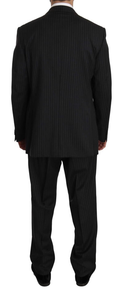 Shop Z Zegna Elegant Black Striped Wool Men's Suit