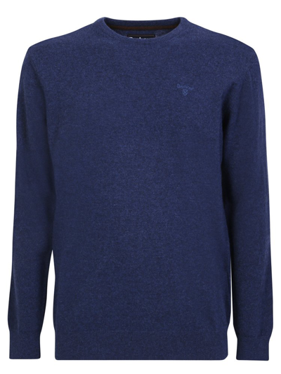 Shop Barbour Logo Embroidered Crewneck Knitted Jumper In Blue