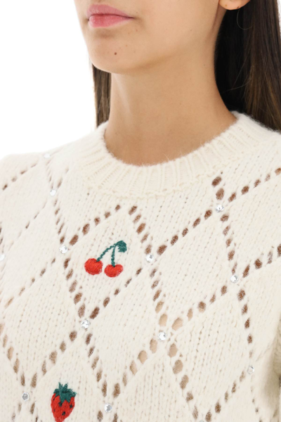 Shop Alessandra Rich Cropped Alpaca Blend Sweater With Rhinestones In White