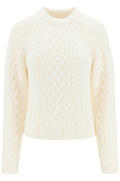 Shop Kenzo Cable Knit Wool Sweater In White