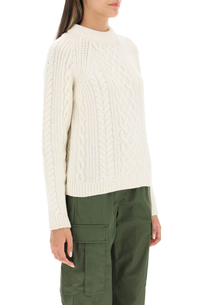 Shop Kenzo Cable Knit Wool Sweater In White