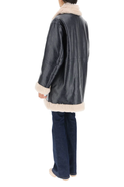 Shop Stand Studio 'rinna' Crinckled Faux Leather Jacket With Eco Fur In Blue