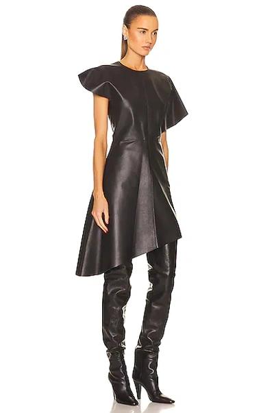 Shop Loewe Asymmetric Leather Dress In Black