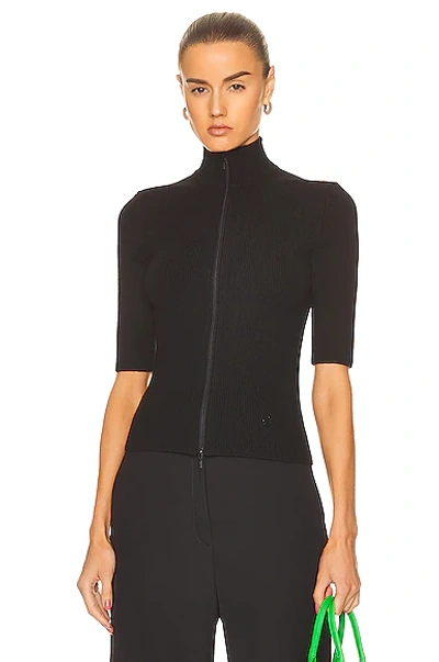 Shop Loewe Cropped Zip Up Sweater In Black