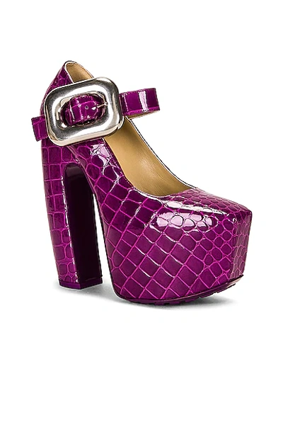 Bottega Veneta Croc-embossed Leather Mary-jane Platform Pumps In Venom
