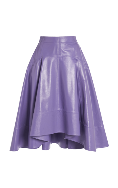 Shop Bottega Veneta Leather Midi Skirt In Purple