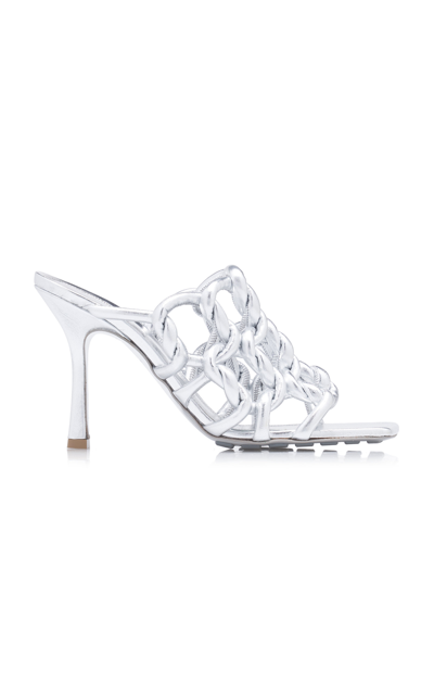 Shop Bottega Veneta Stretch Metallic Leather Sandals In Silver